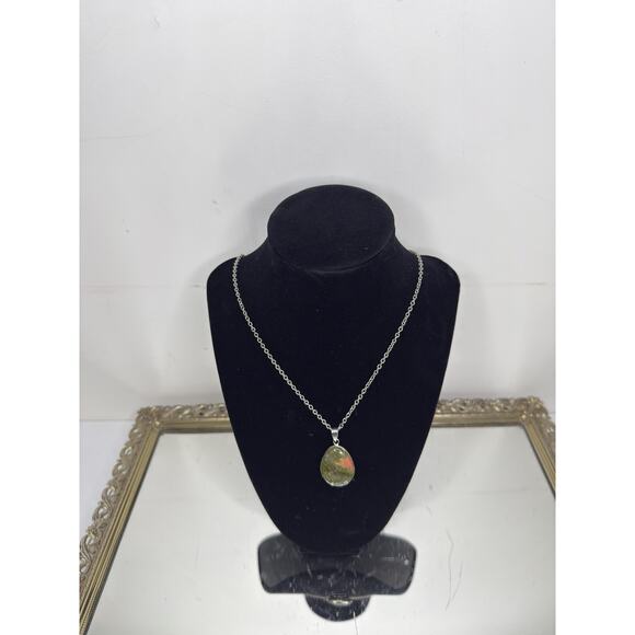 Unakite Jasper Gemstone Pendant Sterling Silver Serpentine Necklace Chain Adjus - Picture 8 of 9